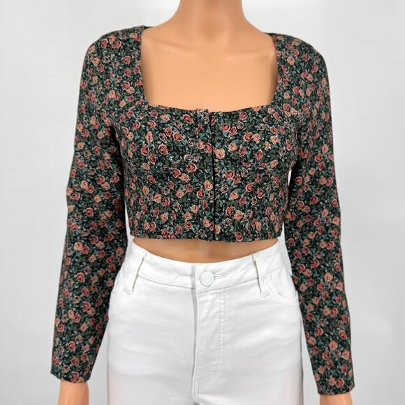 Zara Top Womens Small Corset Bustier Cropped Rose Floral Print Cottagecore Boho - Picture 1 of 16